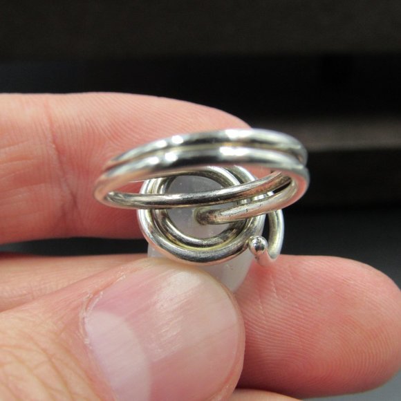 Size 5.5 Sterling Silver Handmade Wire Wrapped Glass Band Ring Vintage - Picture 6 of 9